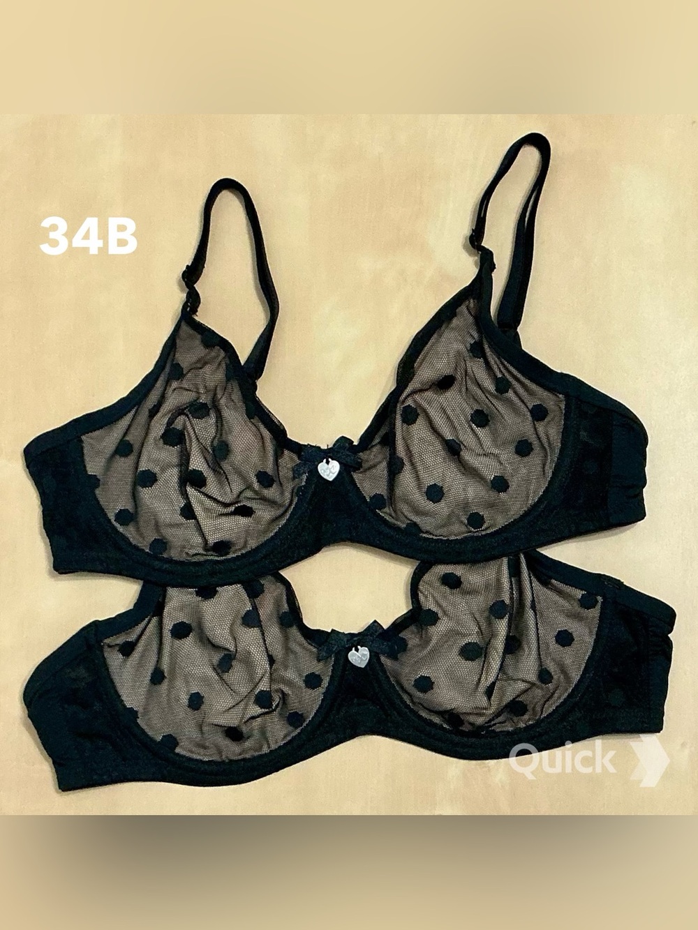 34B - New Black Polka Dots Mesh Soft Cup Bras - 2 pcs set